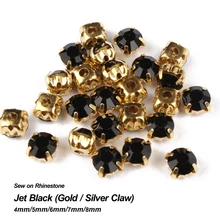 Новое поступление настоящие пришитые Стразы Jet Black Gold/silver коготь основа из СТРАЗА 4 мм/5 мм/6 мм/7 мм/8 мм использовать для Diy аксессуары