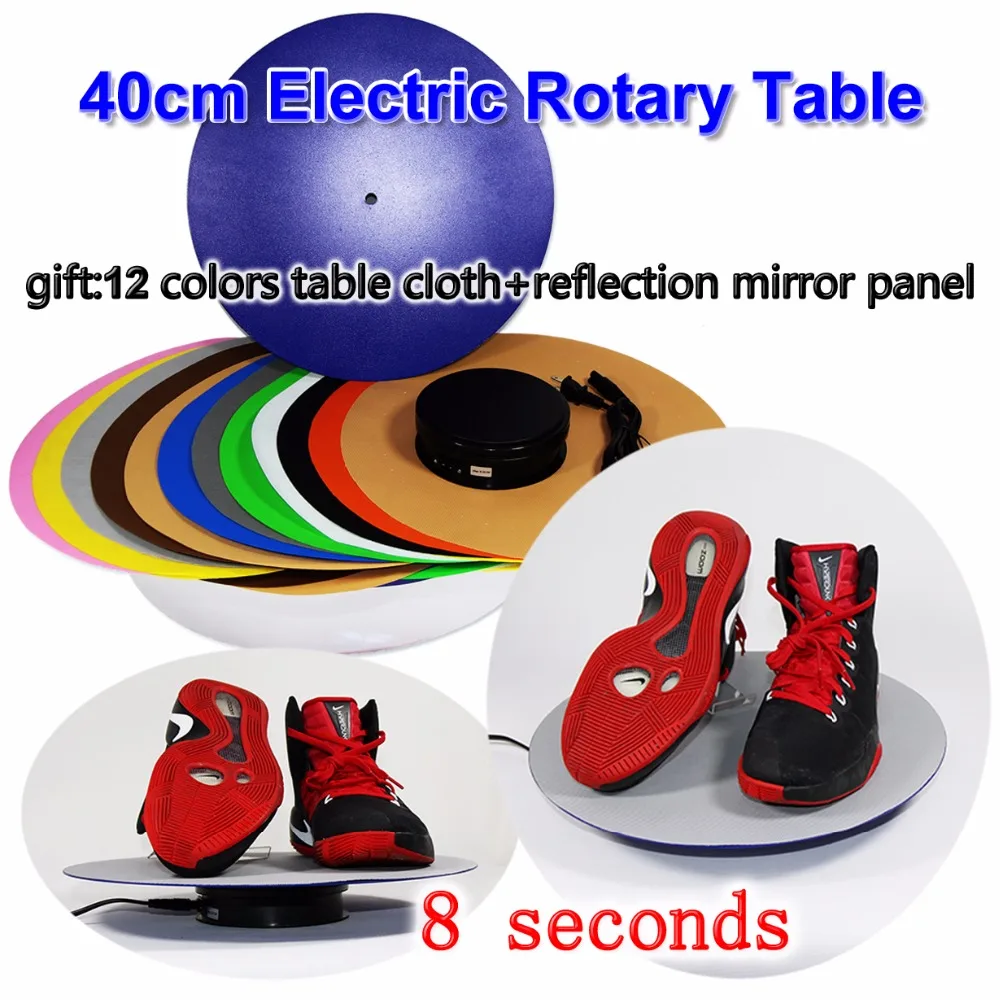 

40cm electric rotary table product display with gift 12 colors table cloth + reflection mirror panel 8s display