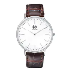 Ультра-тонкие модные часы для влюбленных кожаный ремешок аналоговые кварцевые часы с подарочной коробкой непромокаемые деловые