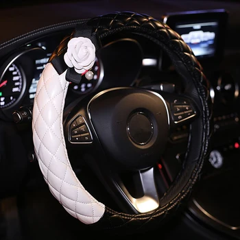

LEEPEE DIY Camellia Car-covers Anti-Slip Universal Car Steering Wheel Cover Auto Decoration Durable Interior Accessories