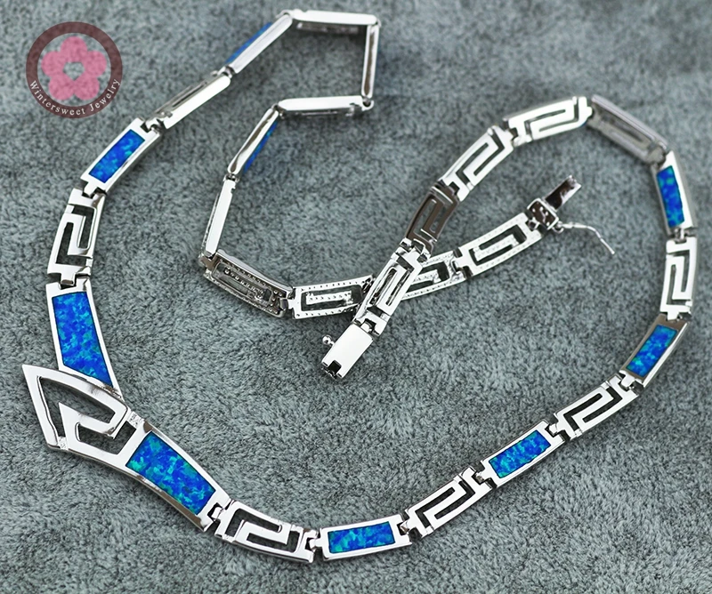 Silver plated Blue Opal Gemstone Necklace for Women JLN010 Luxury Fashion Greece