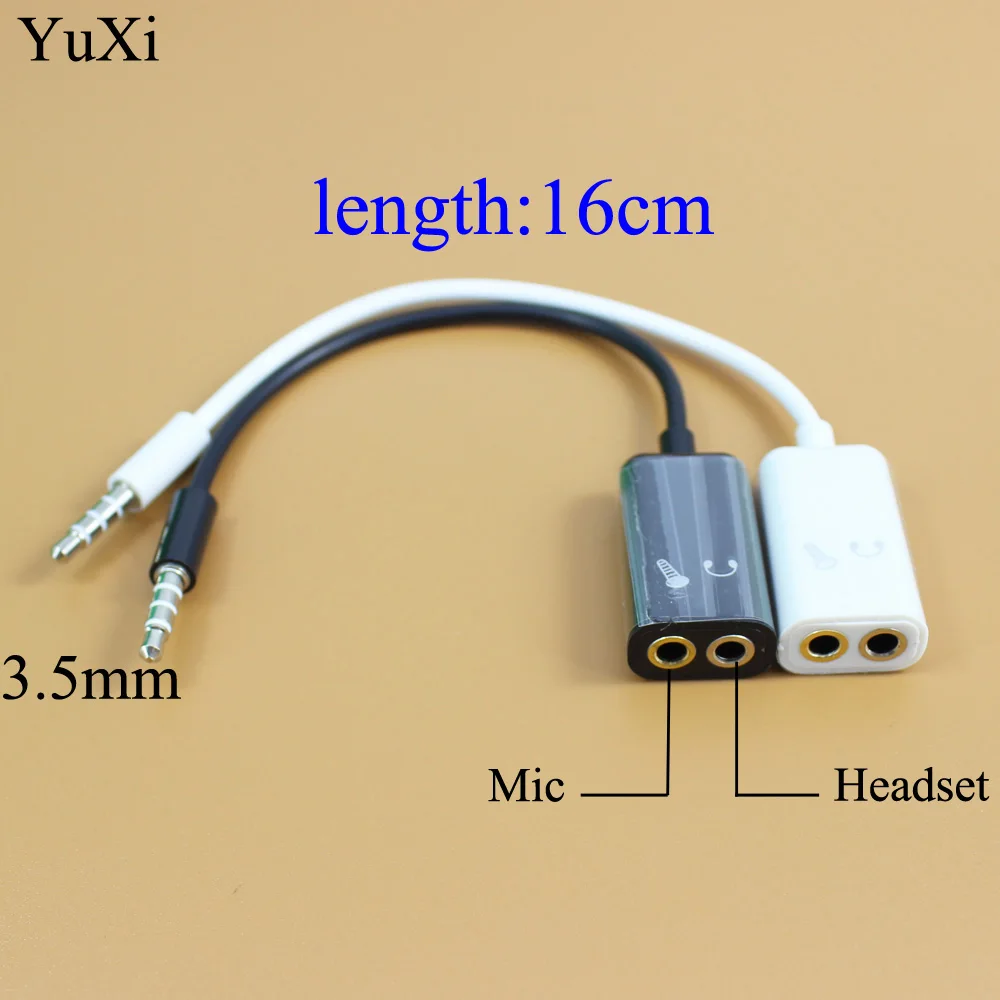 

YuXi New Wholesale 3.5mm Mini Jack 1 Female to 2 Male (Headset + Mic) Splitter Earphone Audio Cable[ Black/white ]
