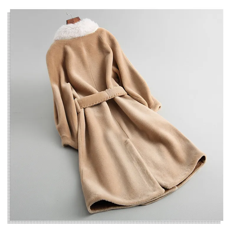 Высококачественное натуральное шерстяное меховое пальто Женская куртка из короткой овечьей шерсти Зимняя мода с поясом толстые теплые женские куртки верхняя одежда