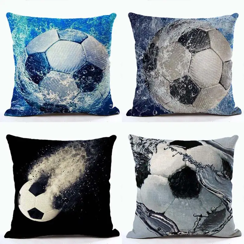 

2018 Football World Russia Decorative Cotton Linen Cushion Cover Football Printed Sofa Throw Pillow Car Chair