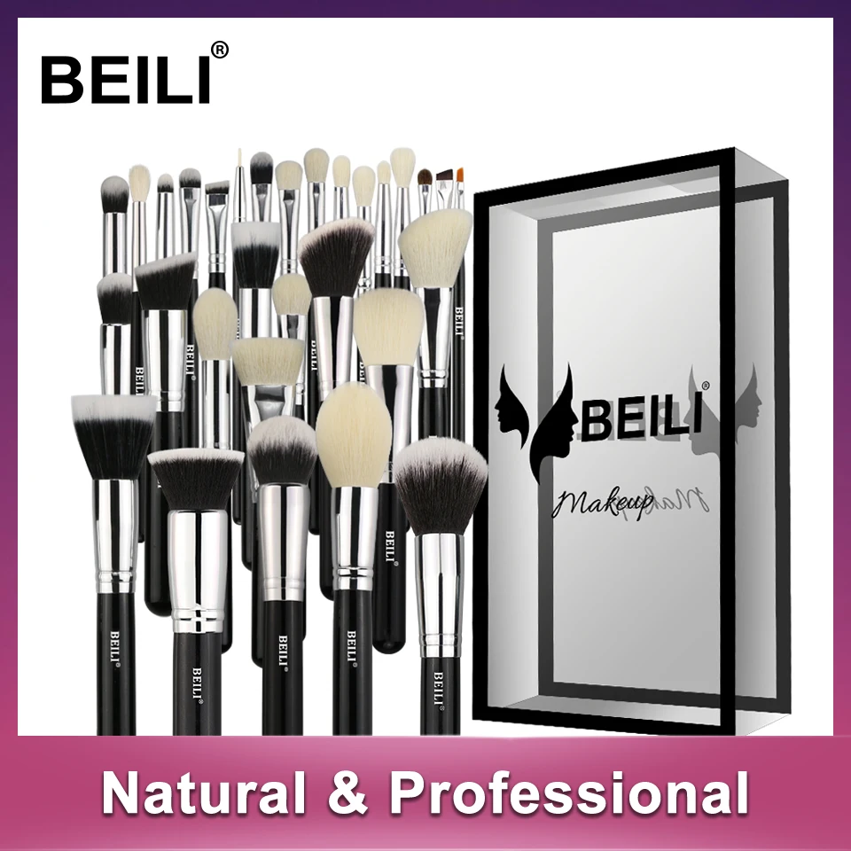 Цена Бейли черный полный Профессиональный Пудра Корректор Контур натурального козьего волоса глаза смешивания 30 шт. набор кистей для макияжа