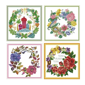 

Wreath Series Flower Painting Counted Printed on Fabric DMC 14CT 11CT Cross Stitch kits Embroidery Needlework Wholesale Crafts