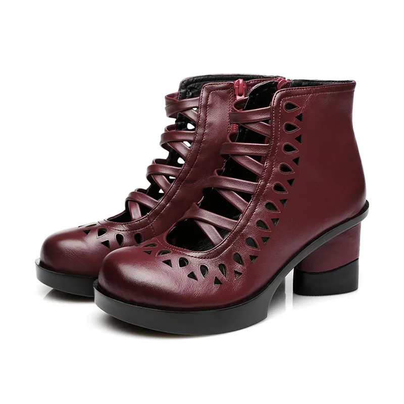 

National Wind Genuine Leather High Heeled Female Sandals 2019 Summer Wedding Thick Fashion Cool Women Shoes Zapatos De Mujer