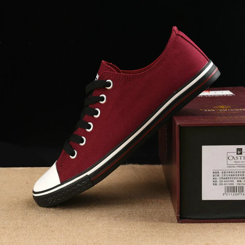 New Men Canvas Shoes 2018 Fashion Low Top Men's Casual Shoes Breathable Canvas Man Lace Up Brand Shoes Black White Red XX-220