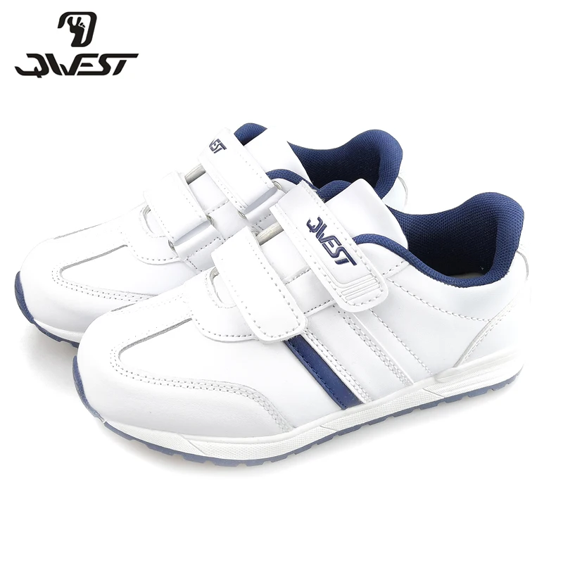 

QWEST Spring Running Sports Shoes Hook& Loop Outdoor Kids Shoes White Sneakers for Boy Size 30-36 Free Shipping 91K-SL-1236