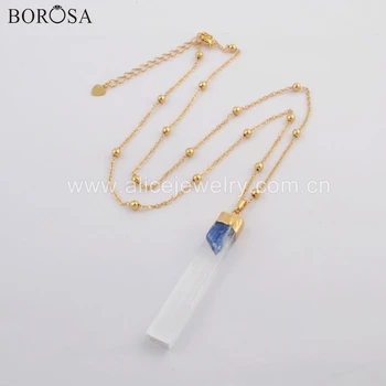 

BOROSA 5PCS Fashion 20" Rectangle Gild Transparent Selenite Natural Kyanite High Quality Pendant Necklace Jewelry G1778 G1778-N