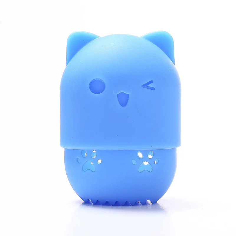 Косметическая пудра с рисунком котенка пыленепроницаемый держатель губка для макияжа чехол для сушки яиц переносная Мягкая силиконовая Косметическая основа губка держатель коробки - Цвет: Blue