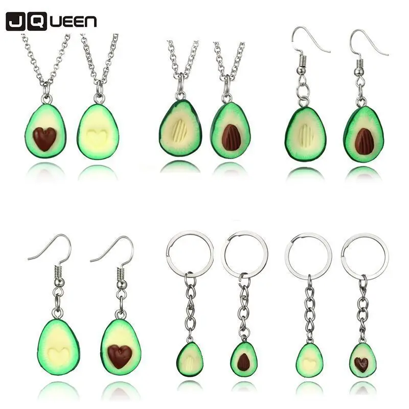 

New Lovely Avocado Heart Shape Necklace Green Color Fruit Soft Pottery Pendant Chain Necklace For Women Jewelry Accessories