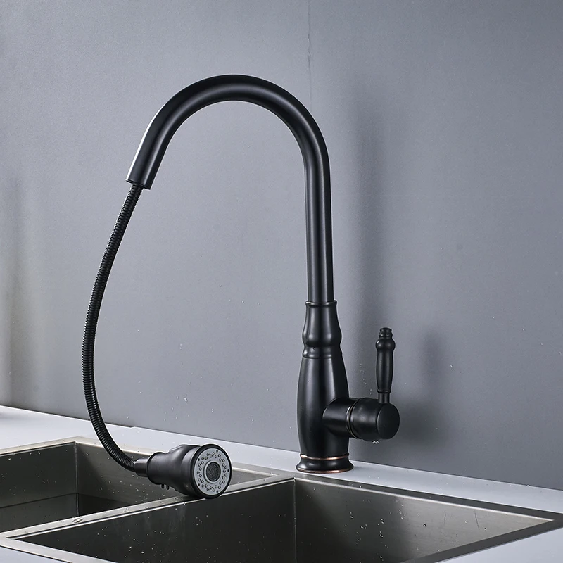 Luxury Golden Handheld Pull Out Kitchen Faucet Deck Mounted 360 Swivel Kitchen Mixer Hot and Cold Taps Stream Sprayer Nozzle