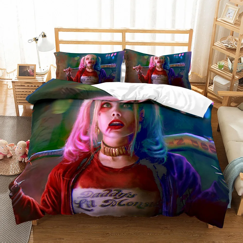 

Fashion Suicide Squad Bedding Set 3PCS Joker Square Duvet Cover Set with 2 Pillowcase Comic Character Bed Linen Set Bedclothes