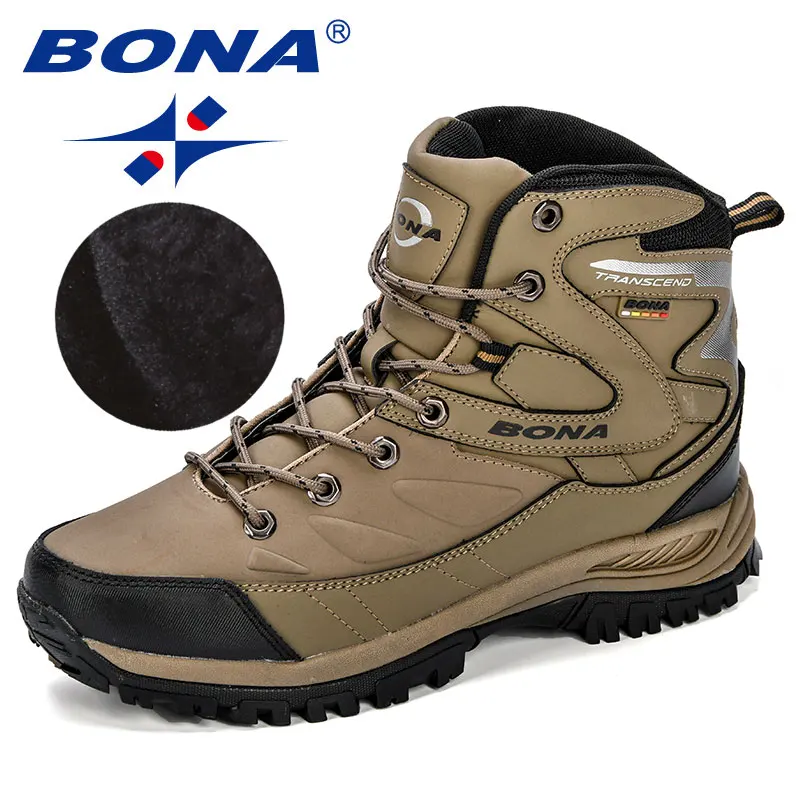 BONA Men Boots Winter Man Shoes Ankle Boots Men Snow Round Toe Plush Keep Warm Footwear Lace-Up Casual Trendy Shoes men leather boots