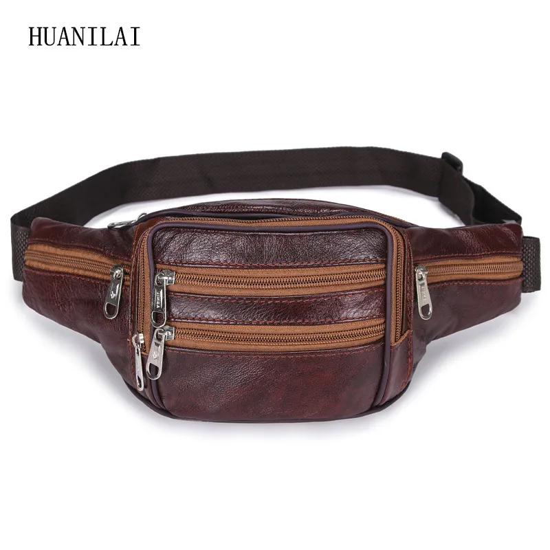 

HUANILAI Men Genuine Leather Waist Packs Travel Chest Bags 100% Cowhide Crossbody Bag Belt Phone Bags For Men