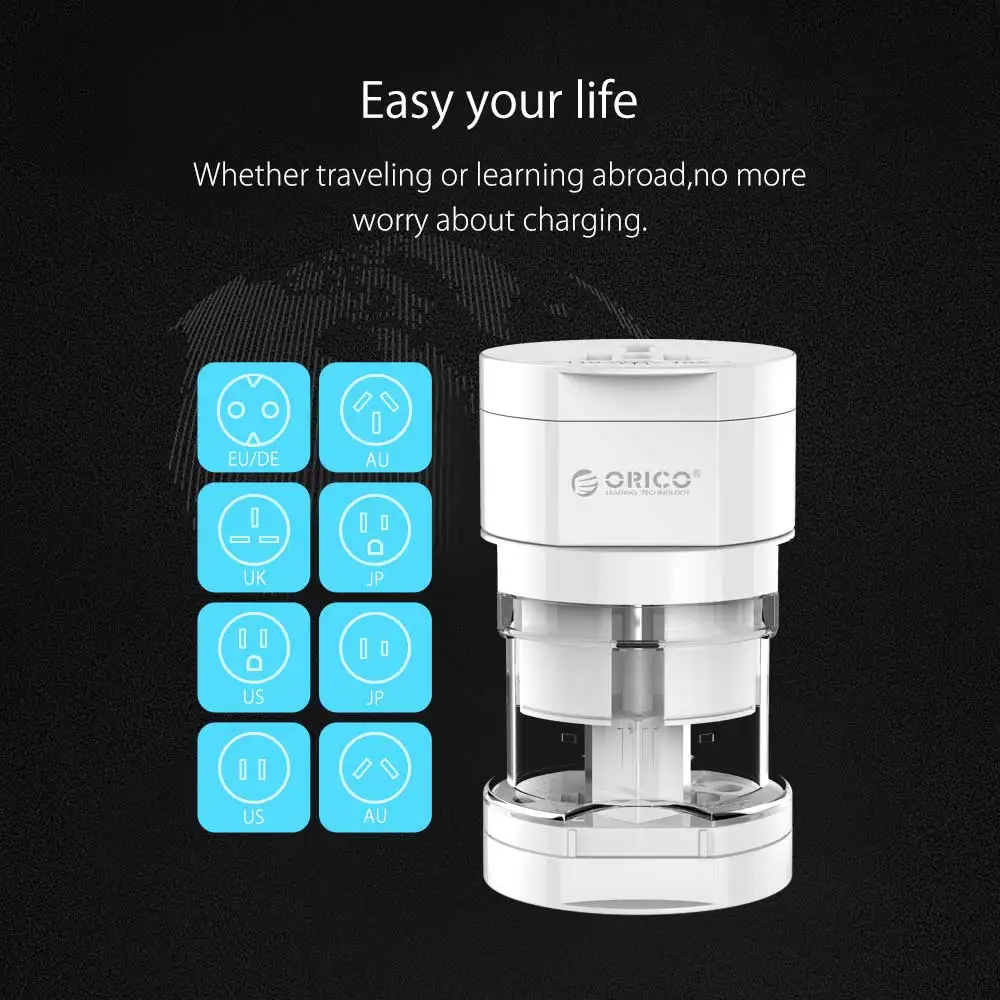 ORICO Universal Plug Electrical Adapter Portable Power Socket Outlet All in One Travel Converter Worldwide Use for US/UK/EU/AU ORICO Universal Plug Electrical Adapter Portable Power Socket Outlet All in One Travel Converter Worldwide Use for US/UK/EU/AU