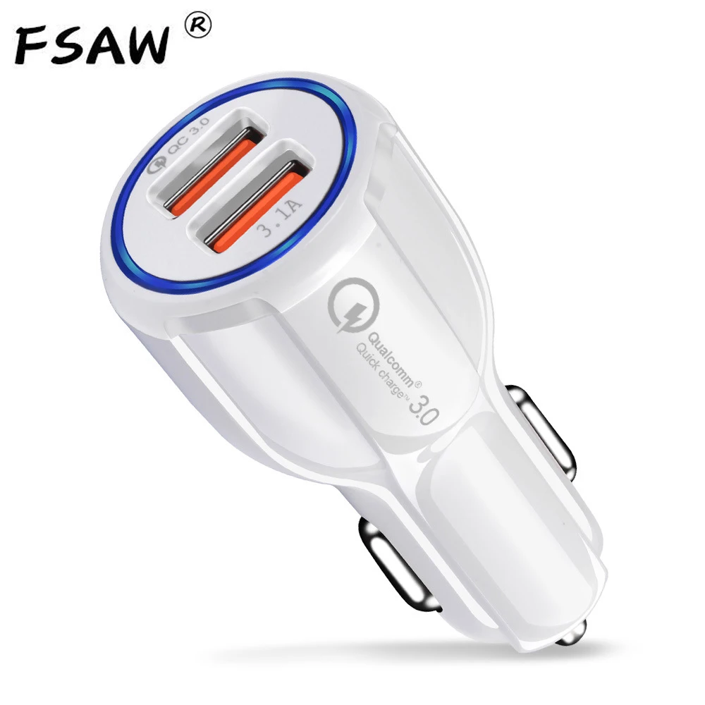 

Car Phone Charger Quick Charge 3.0 QC Fast Charging Adapter Dual USB Car-Charger For iphone Micro USB Type C Cable Phone Charger