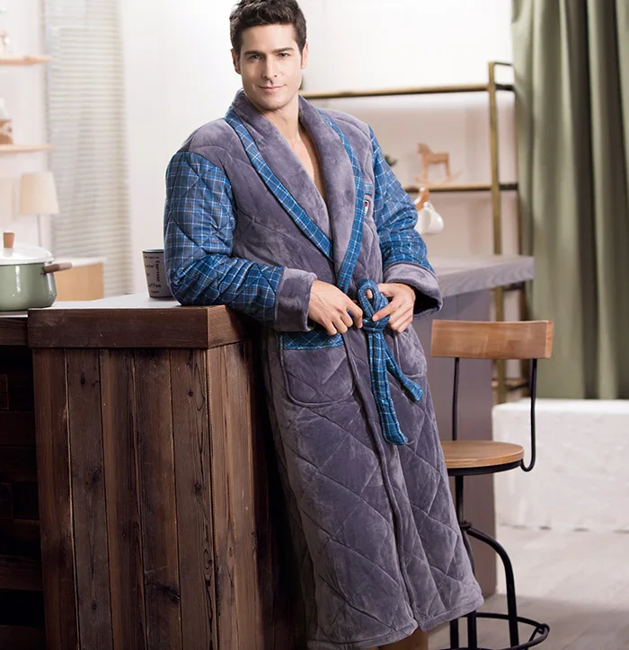 Winter Men Flannel Pajamas Bathtubs Robe 2018 New British Leisure Men Thick Warm Bathing Robes Male Home Wear JW337 (2)