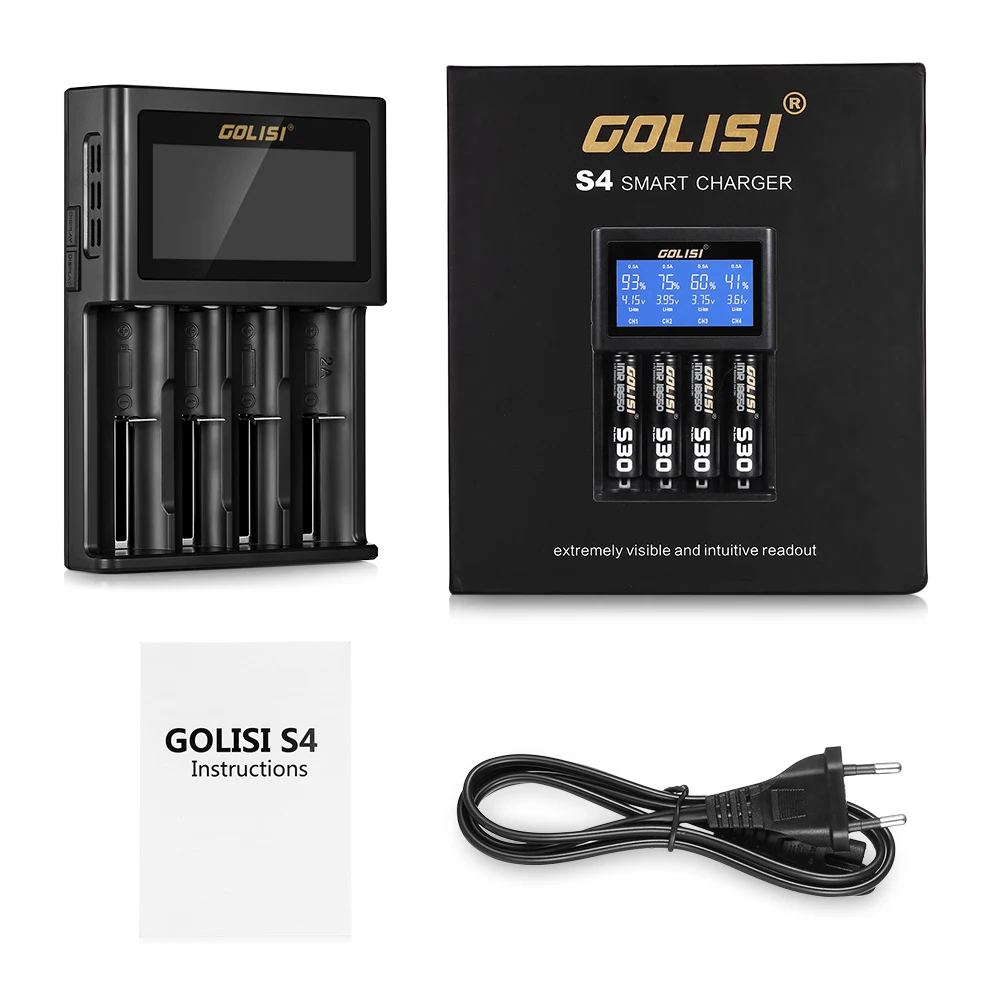 GOLISI S4 2.0A Интеллектуальный ЖК дисплей 18650 зарядное устройство для литий ионных Ni MH