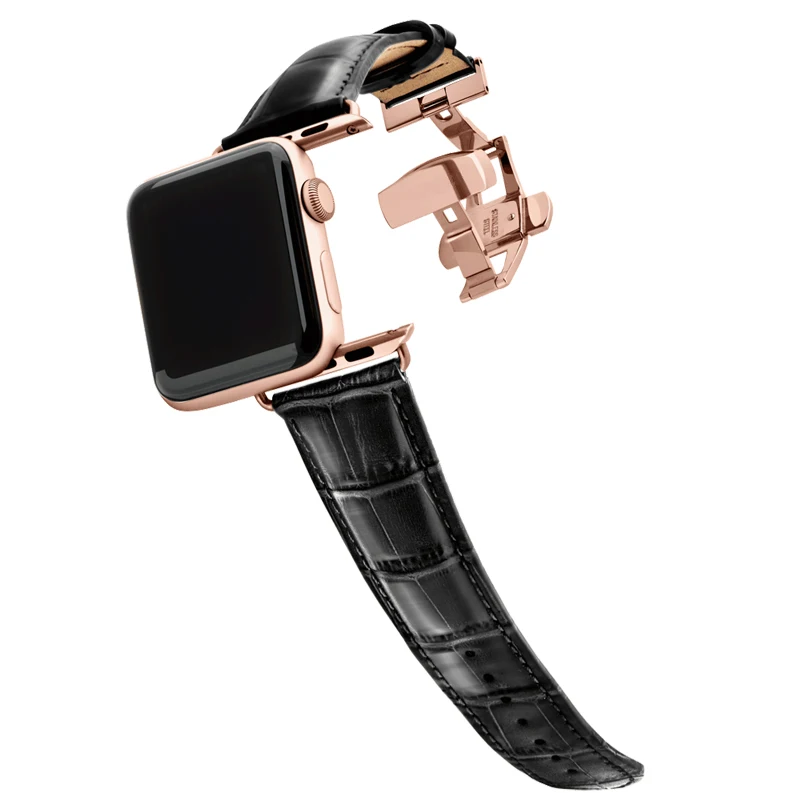 Ремешок из натуральной кожи для apple watch 6 band 44 мм 40 42 38 браслет с пряжкой бабочкой