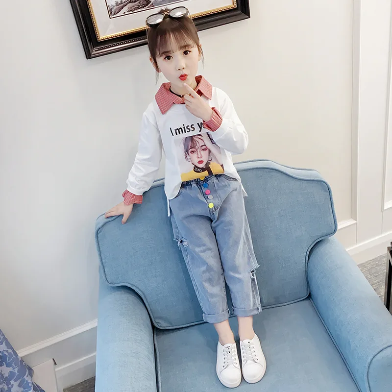 

2019 Teen Clothes 2pcs Toddler Girls Fall Outfit New Clothes Set Teenager Kids Clothing Sets Tracksuit Back To School Sport Suit