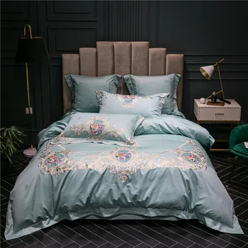 

100S egyptian cotton Bed Linens Set Soft Comfortable Bedclothes embroidery Pillowcases King Queen Bedding Duvet Cover Set 4/6pcs
