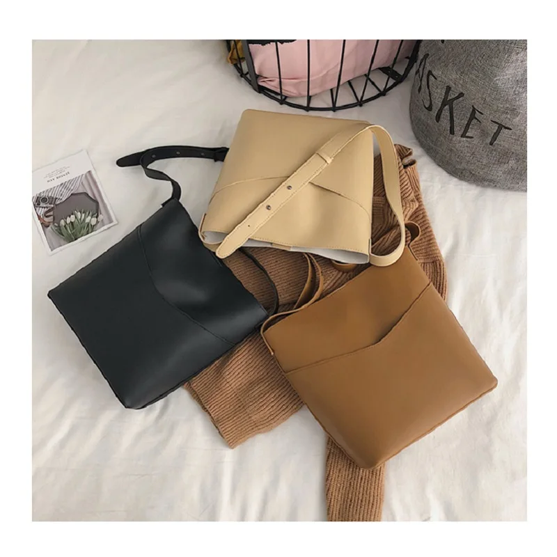 

Summer new Korean ulzzang fashion simple shoulder casual handbags chic Harajuku bucket solid color shoulder female Messenger bag