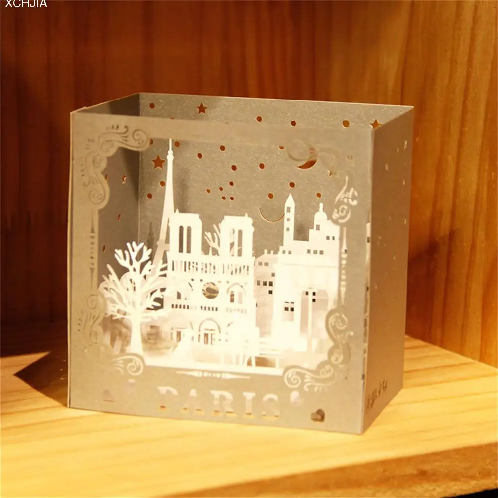  Handmade Greeting Cards 3D Pop Up Tree Box White PARIS Night Greeting Card Craft Holiday Invitation - 32850652271