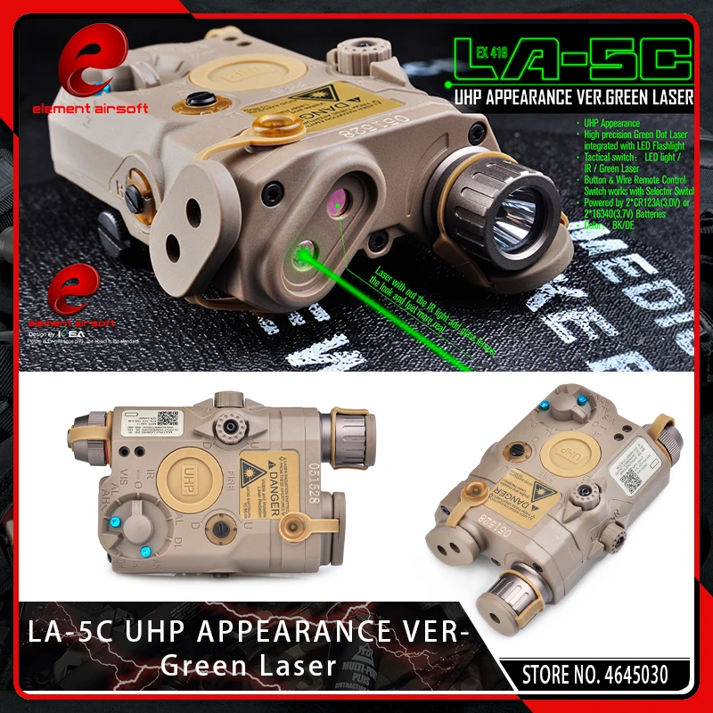 Element Airsoft Tactical Military LA 5C UHP PEQ Green Laser Flashlight