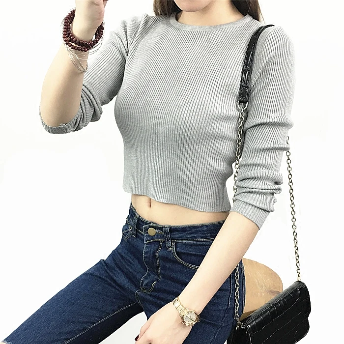 Женский трикотажный топ с круглым вырезом длинным рукавом|crop top|crop tops for girlsautumn women