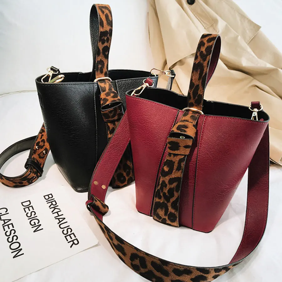 

Fashion Leopard Handle Bucket Bags For Ladies High Quality Pu Leather Shoulder Bag Simple Composite Bag Elegant Bolsa Feminina