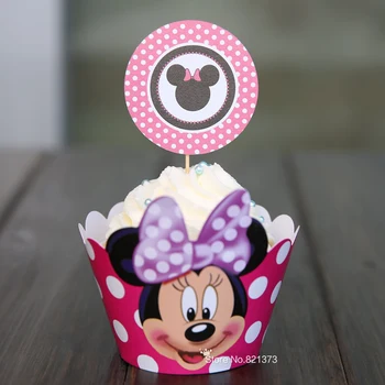 

Free Shipping Minnie mouse cupcake wrappers decoration birthday party favors for kids, Micky cup cake toppers picks supplies