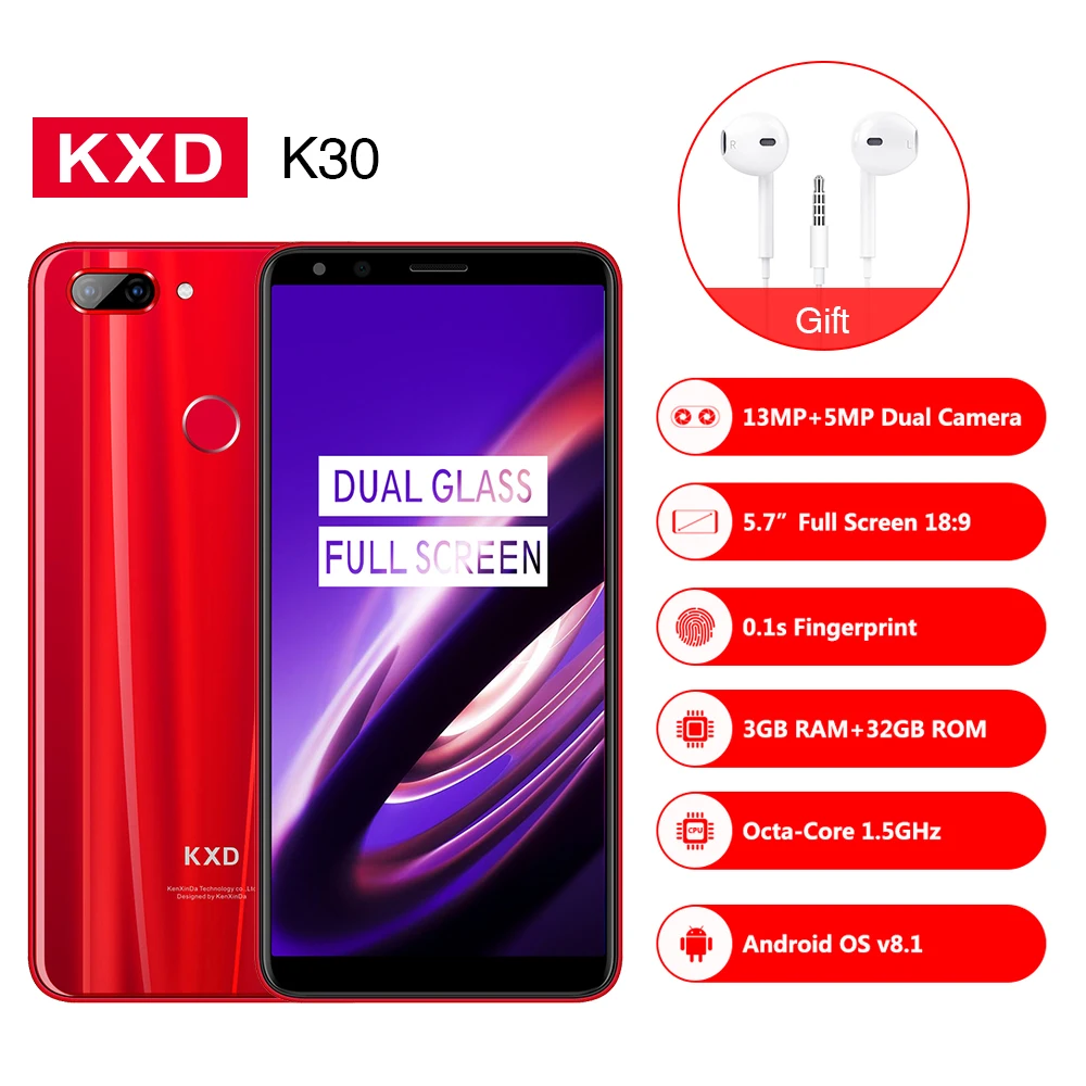 209 Новый kenxinda KXD K30 смартфон 5,7 "FHD 18:9 MTK6750 Восьмиядерный Оперативная память 3 GB Встроенная память 32 GB 4G LTE Andriod 8,0 13.0MP мобильного телефона