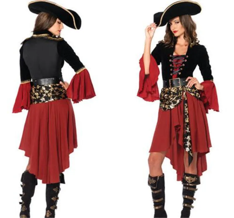 

Plus Size Pirates of the Caribbean costume Sexy Caribbean Pirate Costumes Women Halloween Pirate Cosplay Costume with Hat