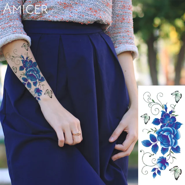 Y Women Temporary Tattoo Stickers Romantic Dark Rose Flowers Wyuen Flower Temporary Tattoo Sticker Waterproof Fashion Women Arm Fake Face Body Art 10 5x6cm Kids