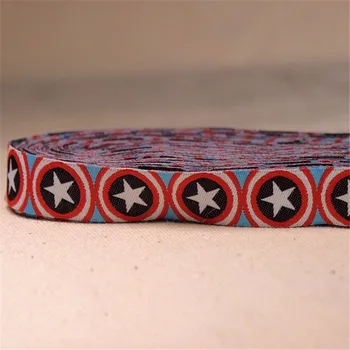 

2016 NEW wholesale 5/8" 16mm Captain America shield 10 Yards/20 Yard 100% Polyester Woven Jacquard Ribbon For DIY Dog Collar