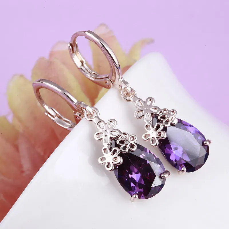 

ZOSHI Elegant Teardrop Shape High Quality Colorful AAA+ Cubic Zircon Bridal Wedding Drop Earrings Jewelry Wholesale Earrings