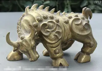 

Folk Chinese Brass Feng Shui Zodiac Year Strong Bull Oxen Art Sculpture Statue