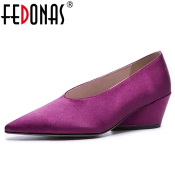 

FEDONAS 2020 Women Pumps Sweet Style Square High Heel Pointed Toe Spring Autumn Elegant Shallow Ladies Shoes Office Pumps