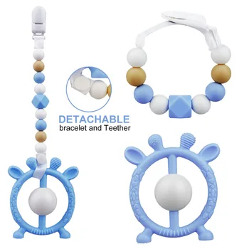 

Kid Teether Christmas Deer Partern With Chain Clip Set Round Wheel Shape Soft Dental Care Teethers Gift Teething Toy