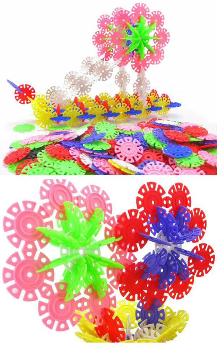 100pcs lot variety of color 3D Puzzle Jigsaw Plastic Snowflake Building Blocks DIY AssemblingToy Early Educational