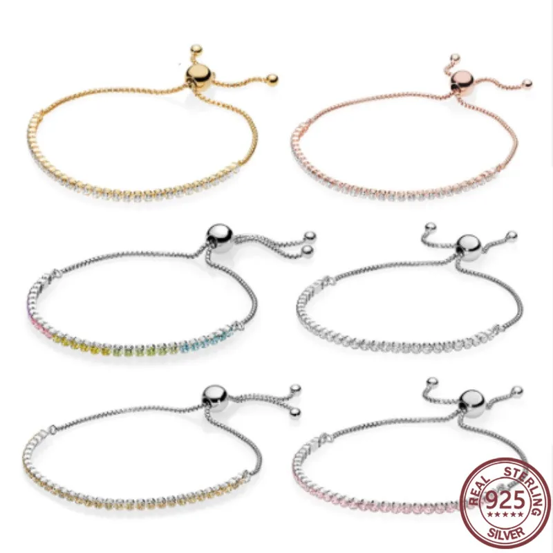 

100% 925 Sterling Silver SHINE ROSE GOLDEN PINK Rainbow Sparkling Strand Bracelet 590524PCZ 590524CZ 590524PCZMX 580524CZ