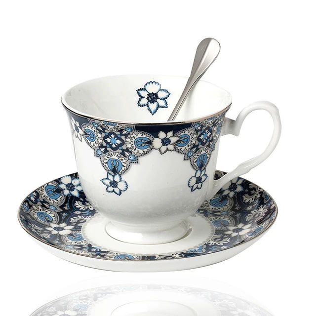 New Creative Blue China Porcelain Coffee Cup And Saucer Gold Rimmed ...