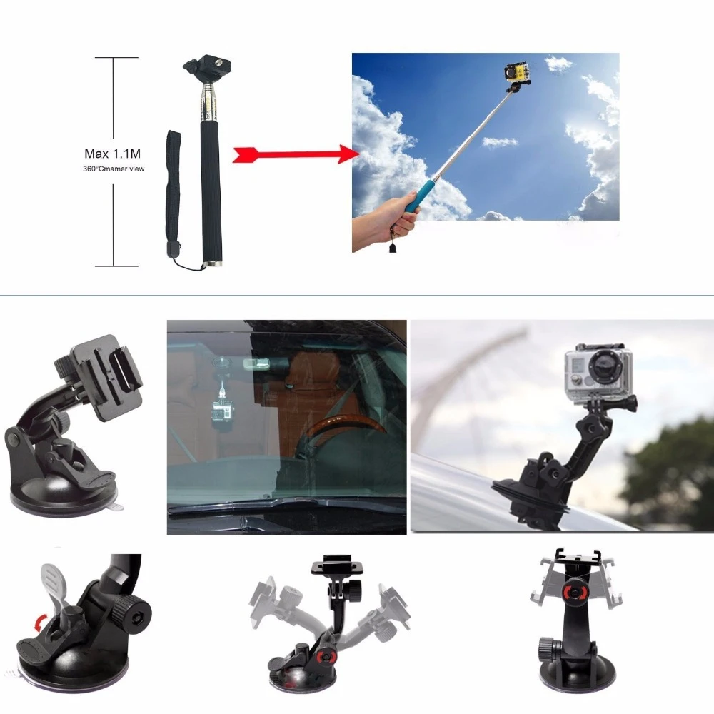 Goedkoop 23 in1 Camera Accessoires Kit Set Case Statief Drijvende Grip Helm arm Borst Riem Voor Gopro hero3 Hero4 SJ4000 camera