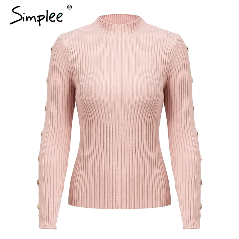 Simplee Turtleneck slim fit autumn women sweater Rivet knitted sweaters and pullovers female jumper tops 2018 casual