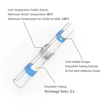 250/100 Uds empalmes con sellado de soldadura termorretráctiles, Kit de conector de soldadura, aislamiento marino automotriz 2