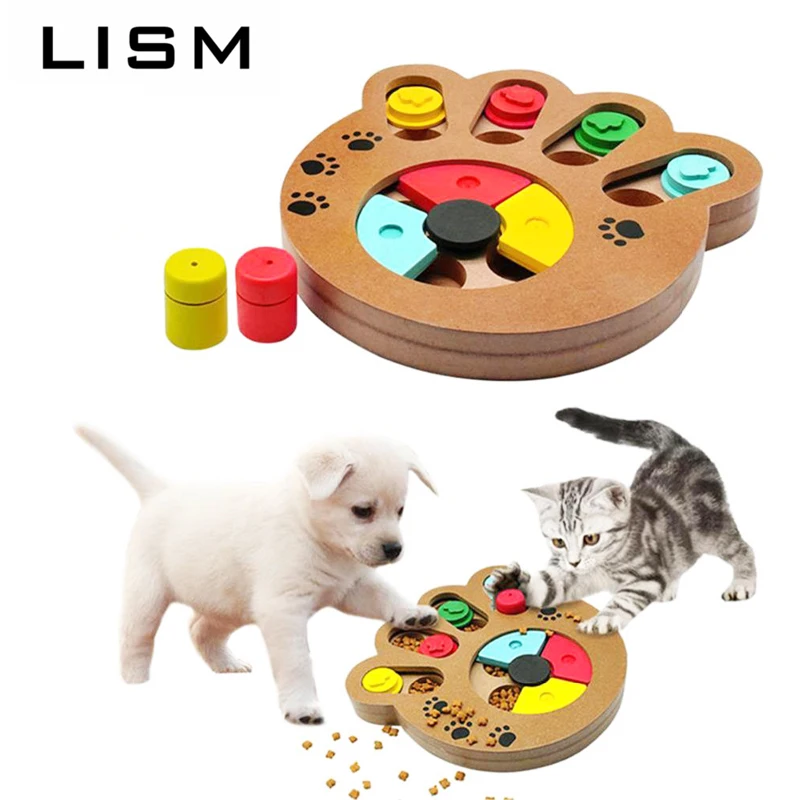 Wooden Funny Cat Pet Training Feeder Toy Intelligence Triple Play