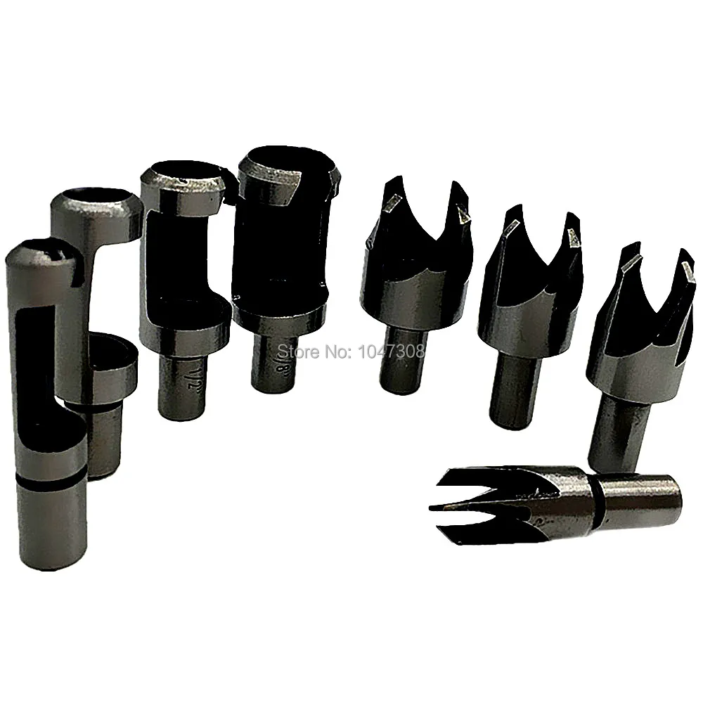 8pcs Sae Wood Plug Cutter Cutting Set Dowel Maker Cutting Tools Plug Hole Cutter Standard & Four