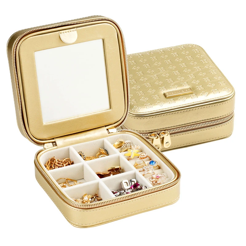 

SaiDeKe 2colors European PU Medium Jewelery Box Portable Travel Princess earrings pendants necklaces Storage Box Jewelry Gifts